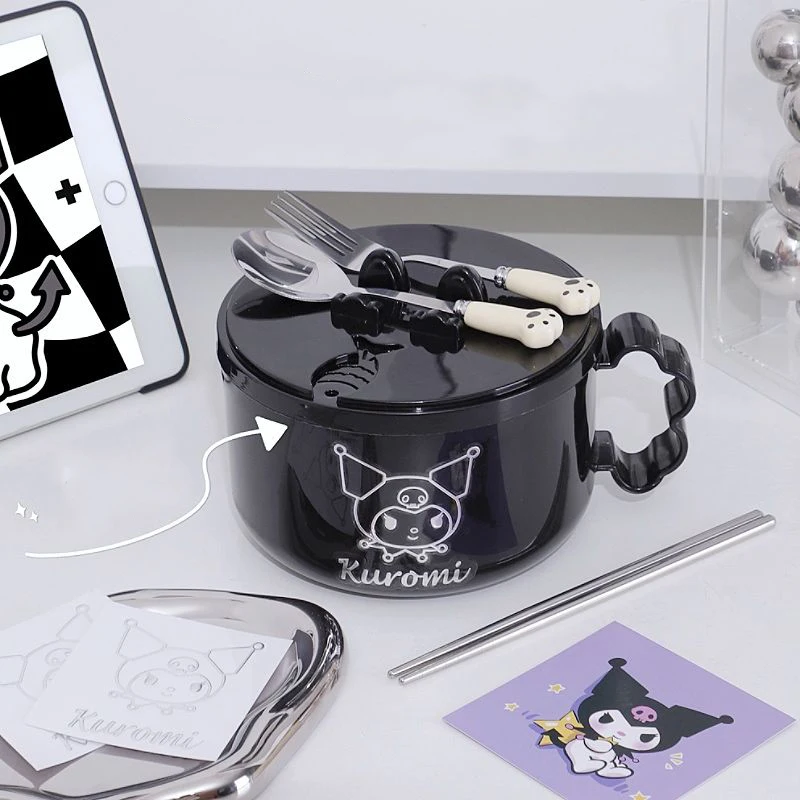 

1200Ml Kuromi Anime Lunch Box Kawaii Sanrio Creative 304 Stainless Steel Large Capacity Bowl with Lid Cartoon Cute Birthday Gift