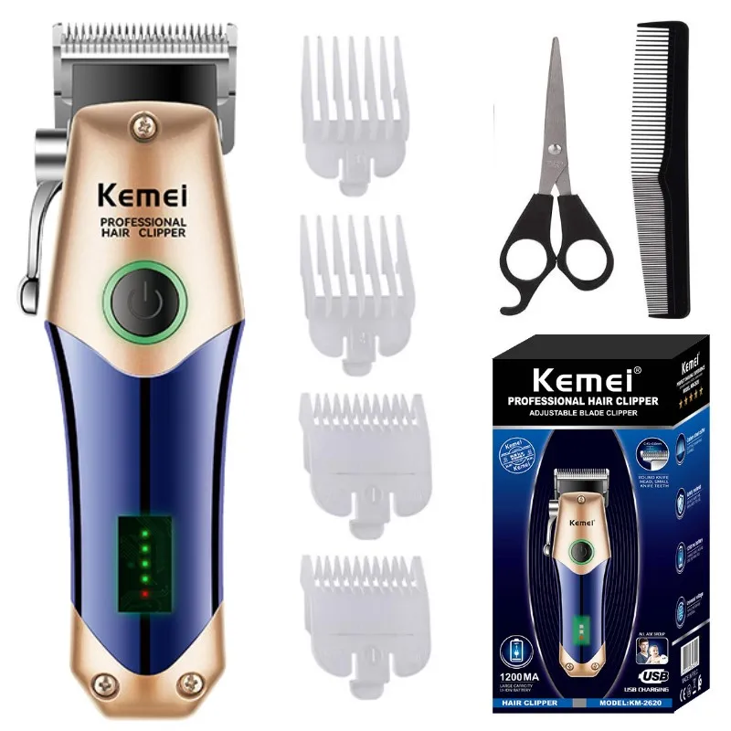 

Профессиональная аккумуляторная машинка для стрижки волос Kemei 2620, беспроводной триммер для бороды и волос для мужчин, мощная электрическая машинка для стрижки волос