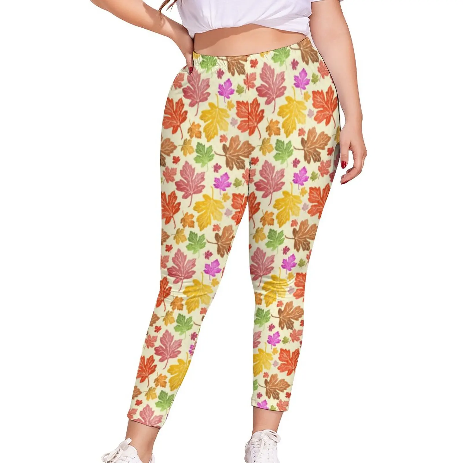 

Autumn Leaf Print Leggings Colorful Maple Leaves Street Printed Leggins Womens Soft Athletic Pants Birthday Gift