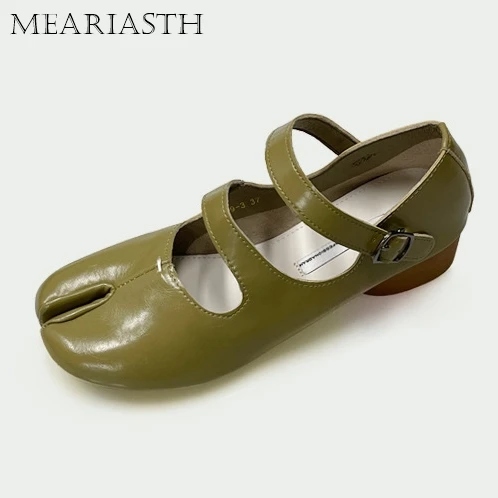 Новые балетки с круглым носком для женщин кожаные туфли двойной пряжкой и