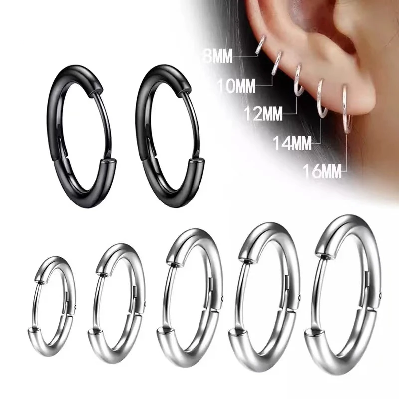 

1 pair Women/Man Stainless Steel Small Hoops Earring Piercing Ear Cartilage Tragus Simple Thin Circle Anti-allergic Ear Buckle