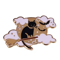 a cat riding a broom through the clouds television brooches badge for bag lapel pin buckle jewelry gift for friends