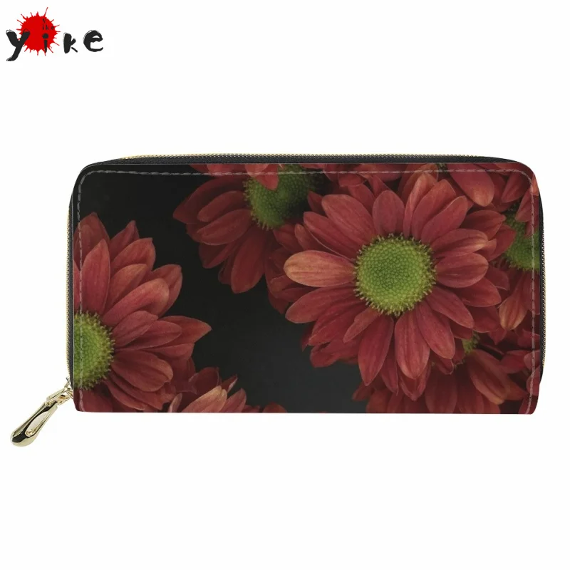 

Yikeluo Rose Flowers Print Portable Coin Money Bag Casual Wallet for Women Gothic Cash Waterproof PU Leather Female Purse
