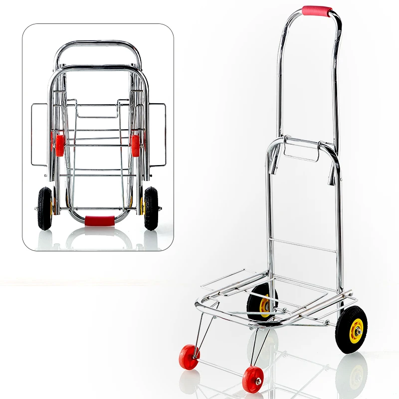 Folding Lightweight Hand Truck, Portable Luggage Cart Can Load 220LBS, Household Trolley with 14cm Rubber Wheels