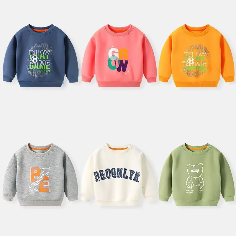 

Футболка с мультяшным принтом для маленьких мальчиков, модная повседневная Свободная кофта с круглым вырезом для девочек, Детский свитшот ...