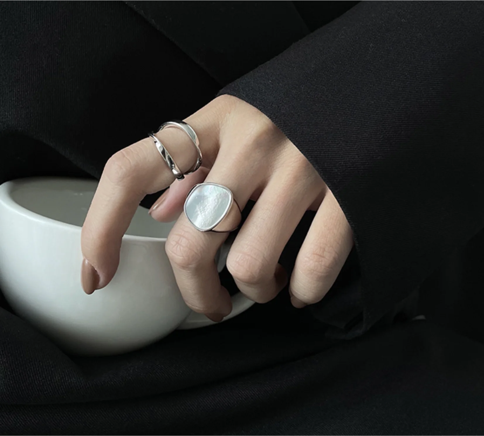 

2022 new Simple irregular S925 silver double shell mouth adjustable rings for women fashion jewelry (5pcs of free shipping)