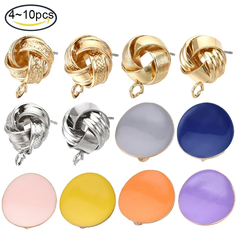 

4-11PC Iron Stud Earring Findings with Loop Raw Pin Love Knot Earrings Textured Cadmium Free Nickel Free Lead Free Golden