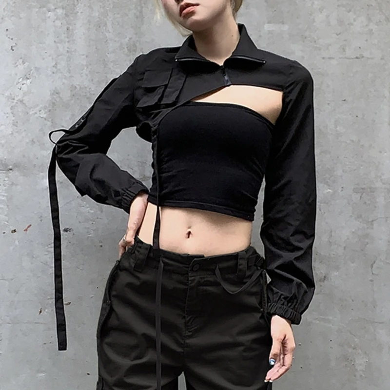

Women's Irregular Long Sleeve Crop Top T Shirts Up Cropped Blouses Tops Shrugs Casual Short Tops Fashion Drop Shipping