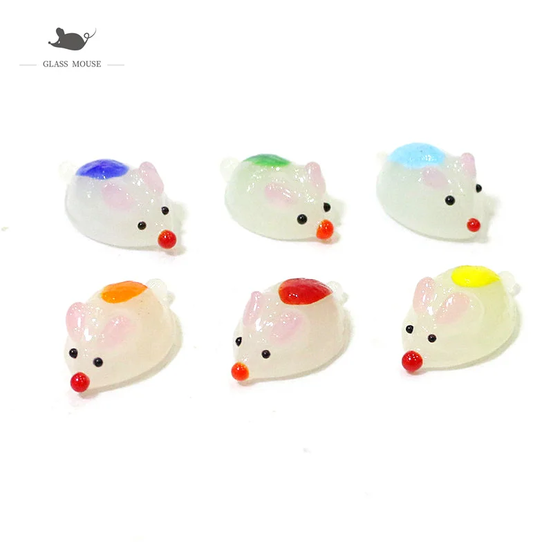 

6pcs Cute Glass Rat Mini Figurines Ornaments Cartoon Animal Mouse Tiny Statue Home Desktop Kid's Room Fairy Garden Kawaii Decor