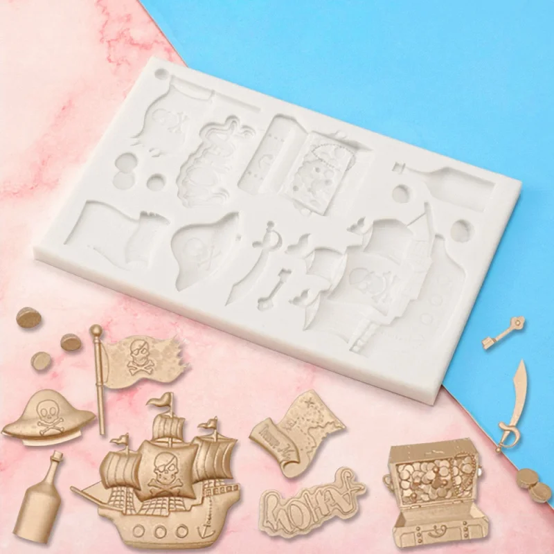 Силиконовая форма череп пиратский корабль для золотых монет сделай сам шоколада