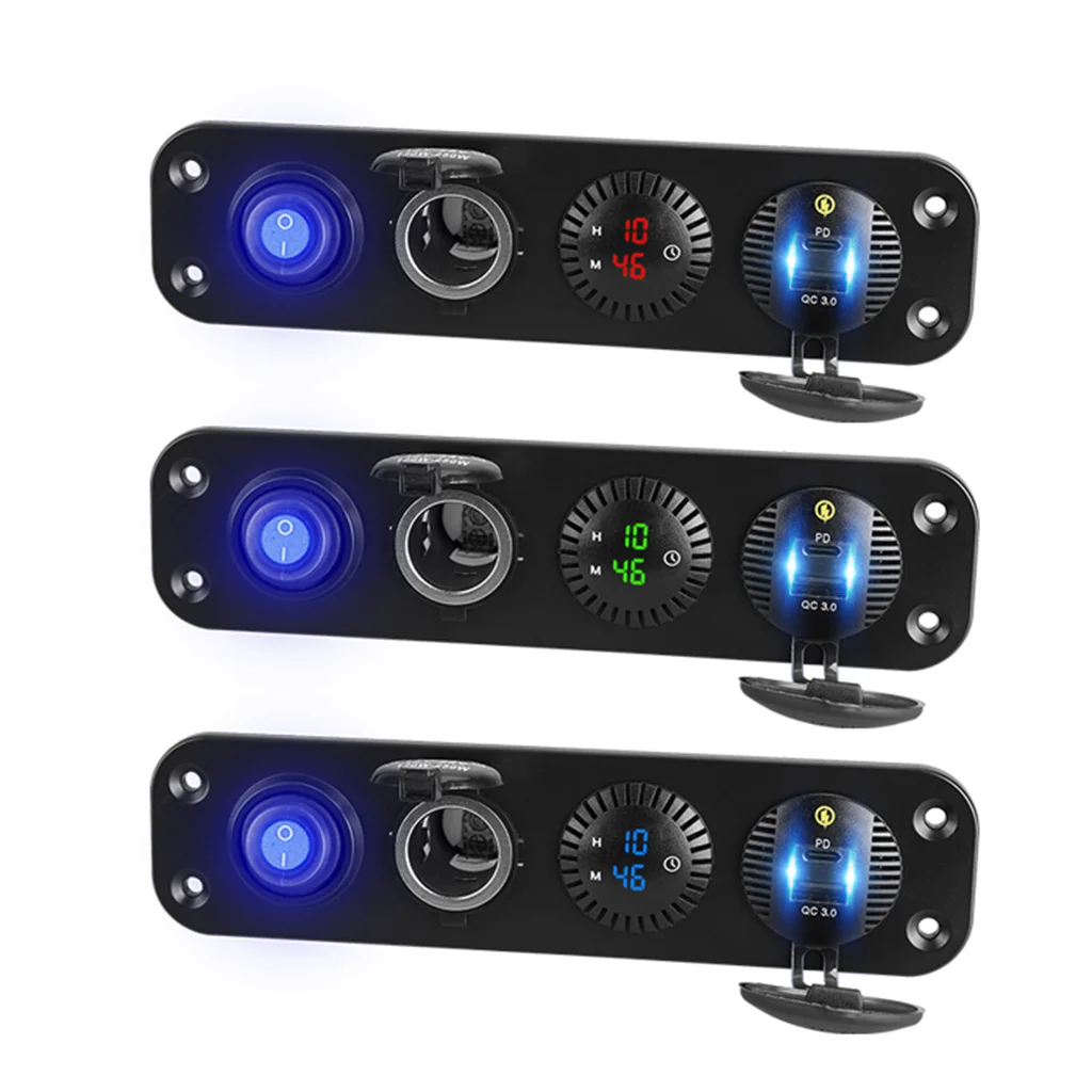 Car QC3.0 USB Type C PD Fast Charger LED Digital Clock 12V P