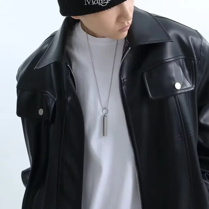 Мужская куртка из искусственной кожи в японском стиле Харадзюку мотоциклетные