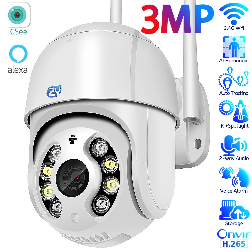 

2K 3MP Wifi PTZ Camera Outdoor H.265 Humanoid Wireless Home Security IP Camera Auto Tracking Color Night Surveillance Cameras