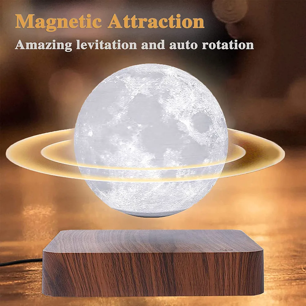 

LED Levitating Night Light 3D Printing Moon Desk Lamp Rotating Floating Nightlight for Children's Birthday New Year Holiday Gift