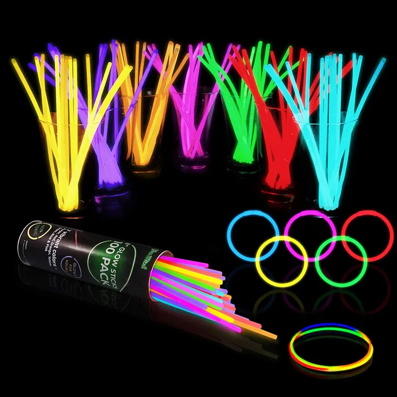 100 Glow Stick Bulk Party Supply Halloween Glow in The Dark Pack with Glowstick+Connector for Bracelet/Necklace for Kid Adult