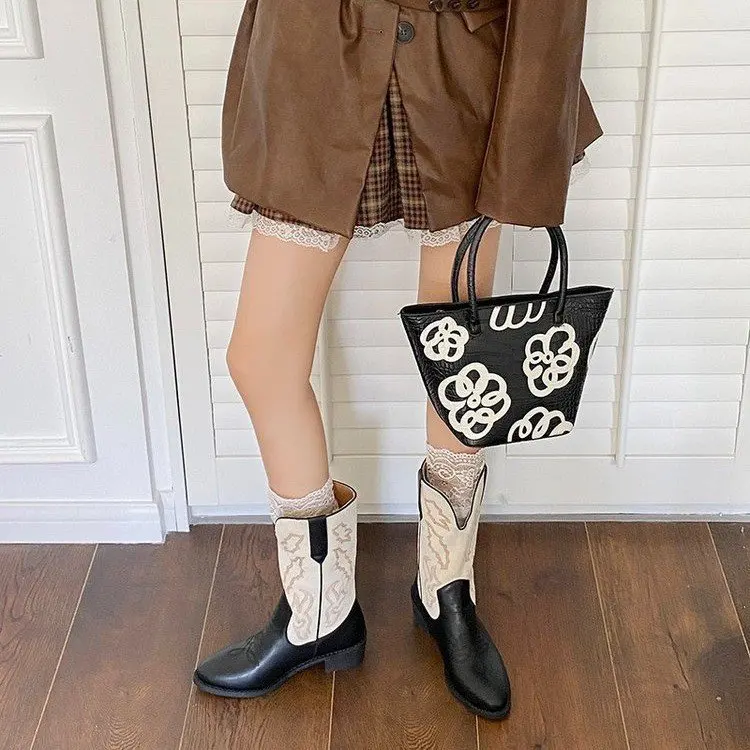 Сапоги на среднем каблуке с круглым носком женская резиновая обувь