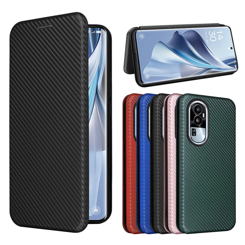 

For Reno 10 Pro 5G Global Case Carbon Fiber Flip Leather Case For Reno 10 Reno10 Business Magnetic Wallet Card Slot Slim Cover