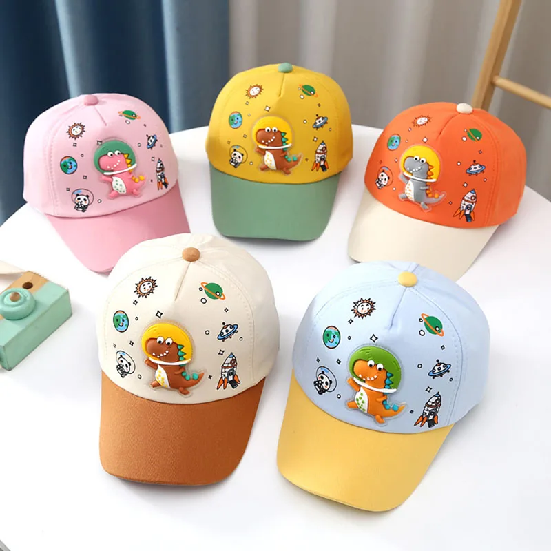 

Children's Autumn New Color Block Baseball Caps Cute Cartoon Dinosaur Boys Girls Sunshade Cap Adjustable Outdoor Duck Tongue Hat
