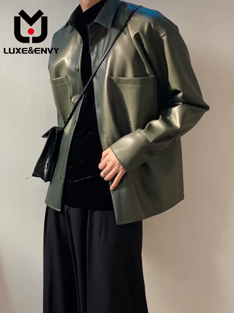 

Мужская куртка из ПУ кожи люкс & ENVY, корейская мода, уличное пальто, свободное кожаное пальто с лацканами, весна-осень 2023