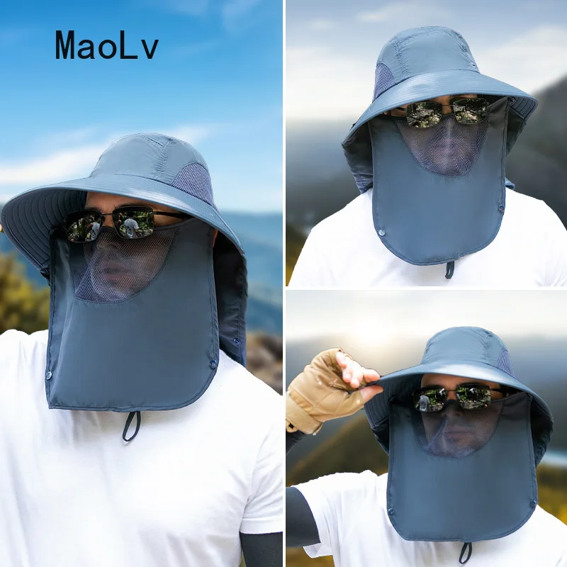 Men Hat Face Neck Protection Sun cap Women Summer UV Sunshade Hat Men Outdoor Breathable Windproof Hiking Fishing Safari Cap
