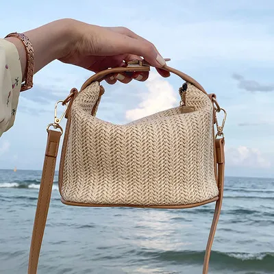 2023 Fashion Woven Straw Tote Bag for Women Beach Vacation Shoulder Crossbody Bag