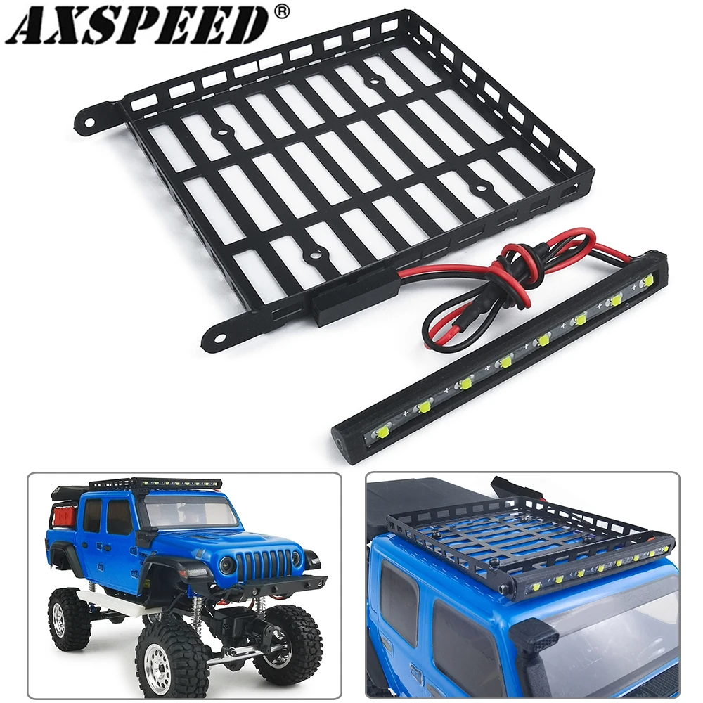 

AXSPEED Metal Luggage Carrier Roof Rack with LED Light Bar for 1/24 RC Crawler Car Axial SCX24 AXI00005 Decoration Accessories