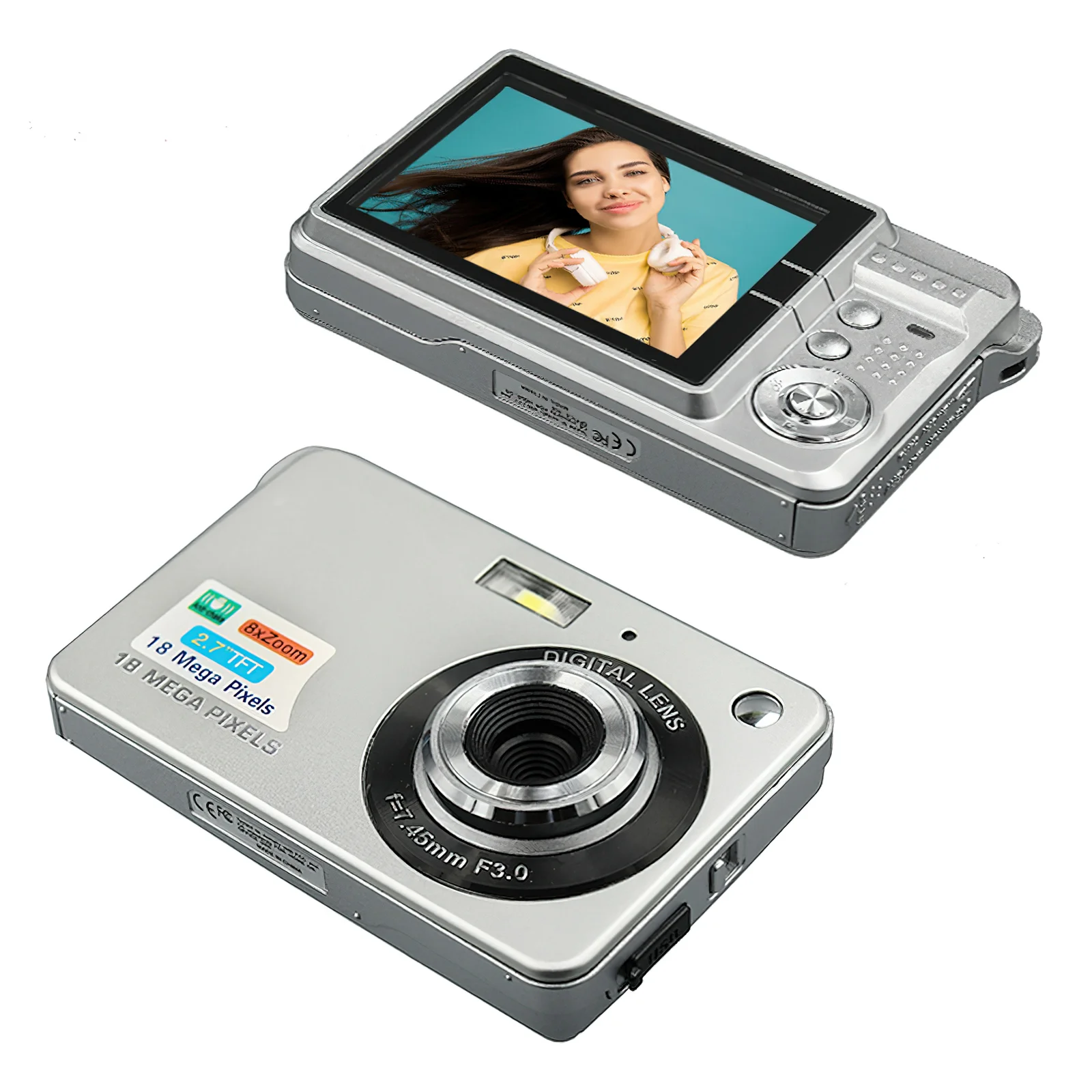 

Digital Camera For Photography Vintage Compact Photo Recorder 2.7" TFT Screen Mini Portable DV Selfie Retro 18MP Video Camcorder