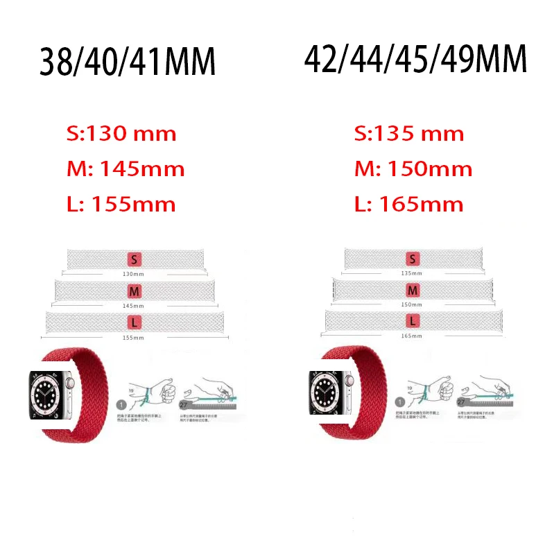 Braided Solo Loop Metal Head for Apple Watch Strap 45 44 41 40 42 Nylon Fabric Elastic IWatch Series Se2 6 7 8 Ultra 49mm Band
