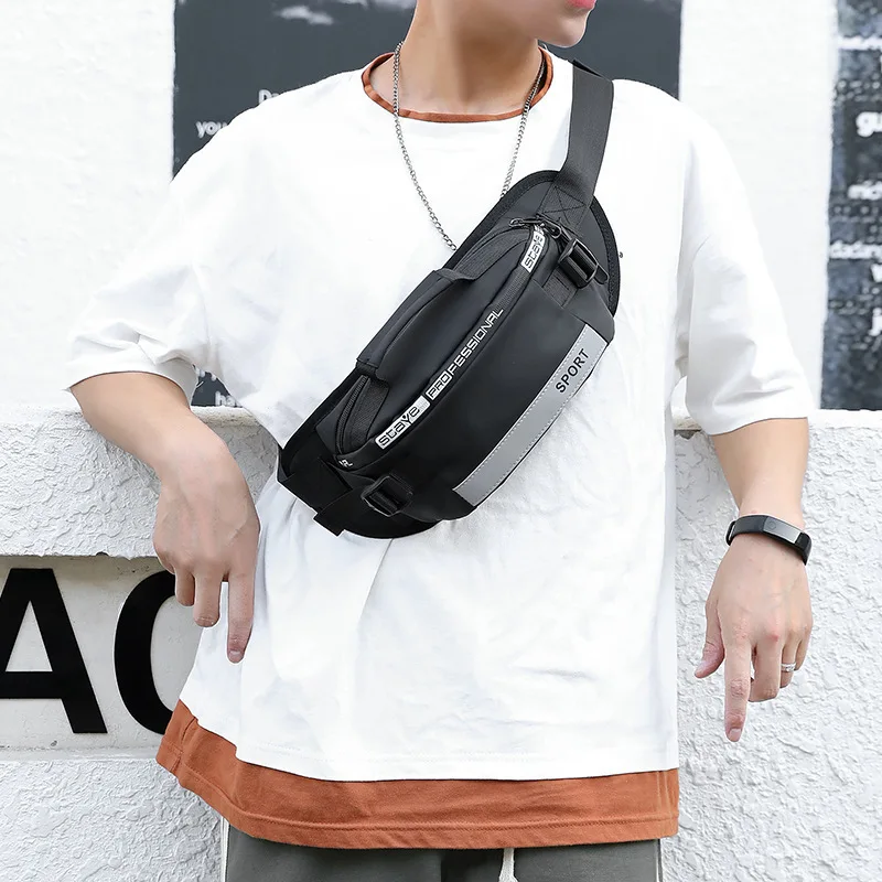 

Men Fanny Pack Large Capacity Teenager Reflective Nylon Waist Bag Fashion Shoulder Belt Bag Travel Waterproof Chest Wallet bolso