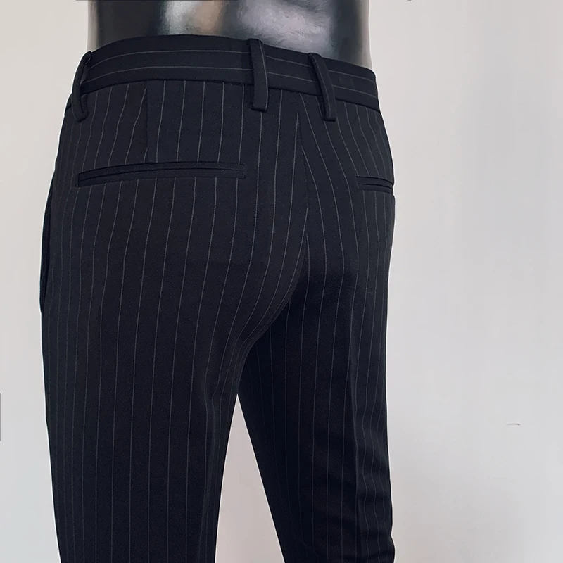 Брюки мужские деловые в полоску, Повседневные Классические строгие офисные брюки, облегающая уличная одежда, высокого качества от AliExpress RU&CIS NEW