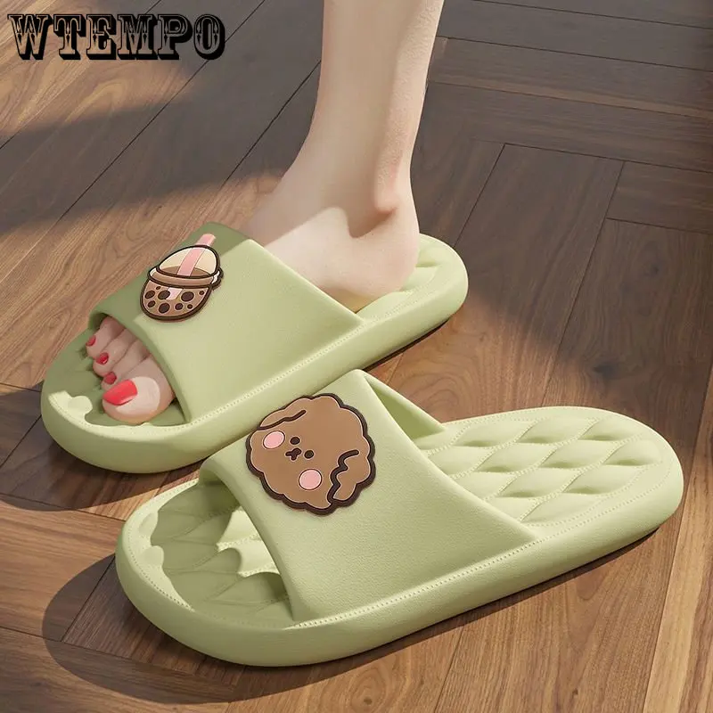 WTEMPO Solid Bear Slippers Cartoon Graffiti Shoes Women Summer Flip-Flops Beach Sandals Thick Platform Soft Casual Slippers