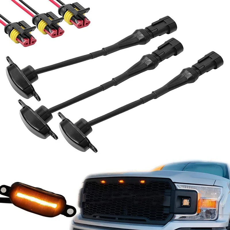 

3 Pcs External Amber LED Lights Decoration, Led Front Grille Lights for 2004-2019 Ford F150 Raptor F250 Grille Running Lamps