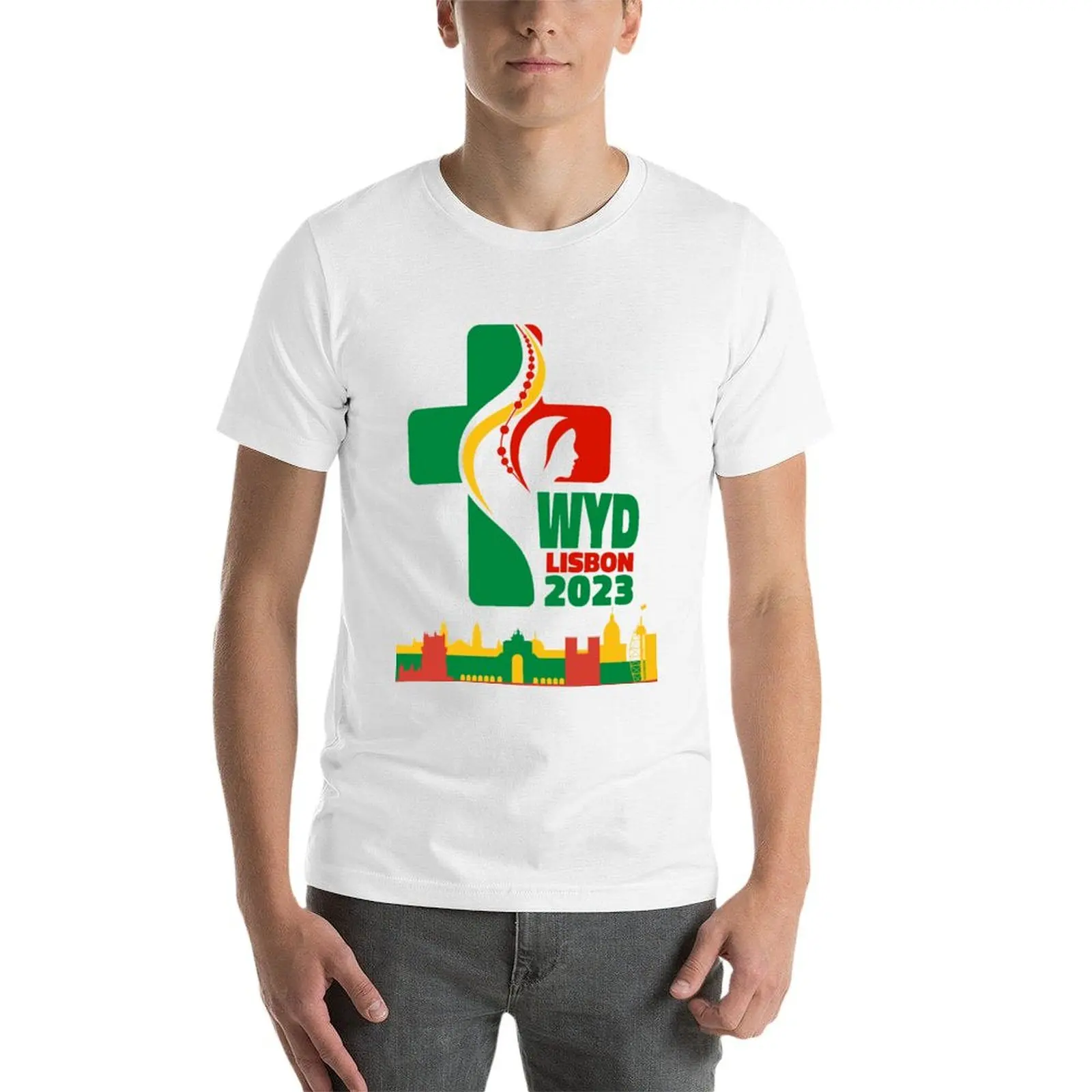 WYD World Youth Day Lisbon 2023 официальный логотип городская футболка хлопковые мужские
