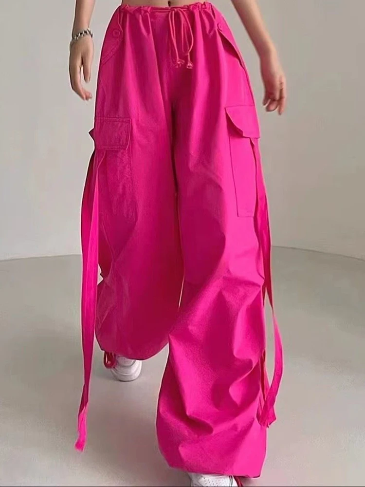 

Брюки-карго в стиле Харадзюку, с лентами и карманами