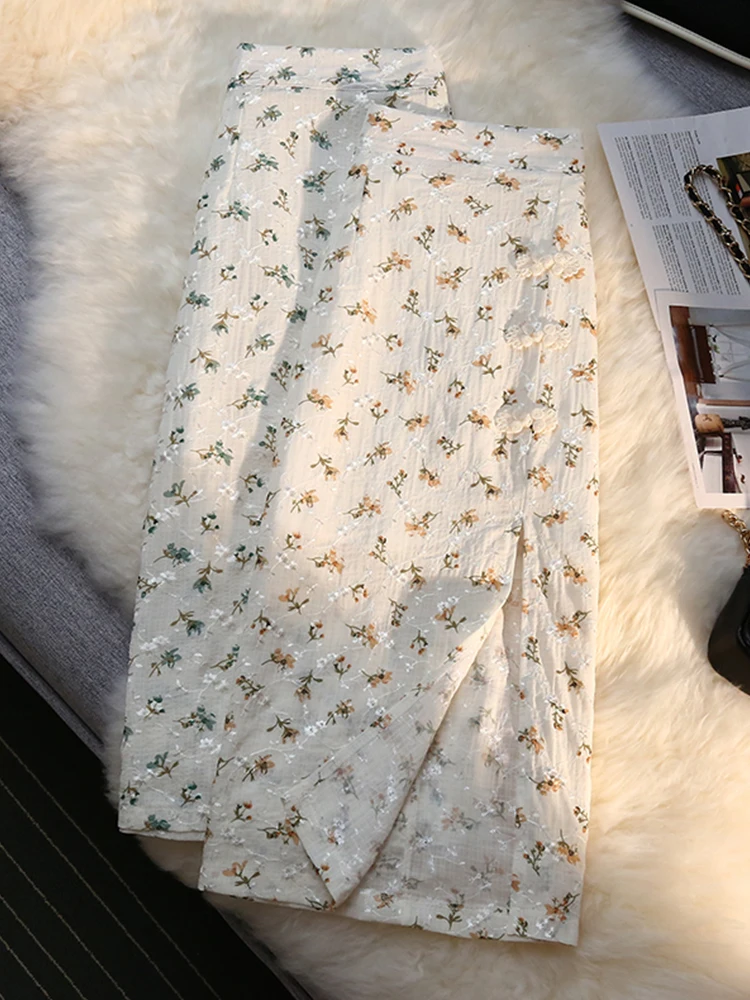 

Syiwidii/2021 зимняя вязаная Длинная черная юбка с цветочным принтом, эластичная лента с высокой талией, теплая корейская мода, трапециевидная юб...