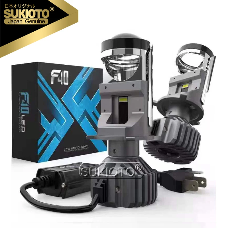 

2PCS SUKIOTO Genuine H4 LED Projector Mini Lens Auto F40 H4 LED Headlight Bulbs Kit Conversion High Low Beam 110W Car Light Lamp