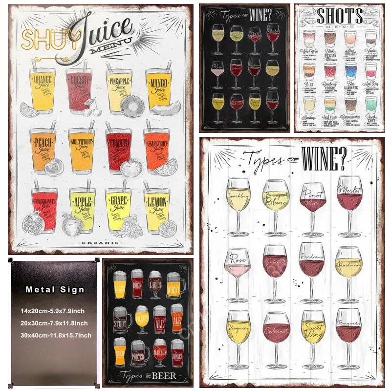 

Retro Shots Menu Metal Tin Sign Restaurant Bar Club Cafe Posters Wall Decor Party Festival Street Home Kitchen Room Decoration
