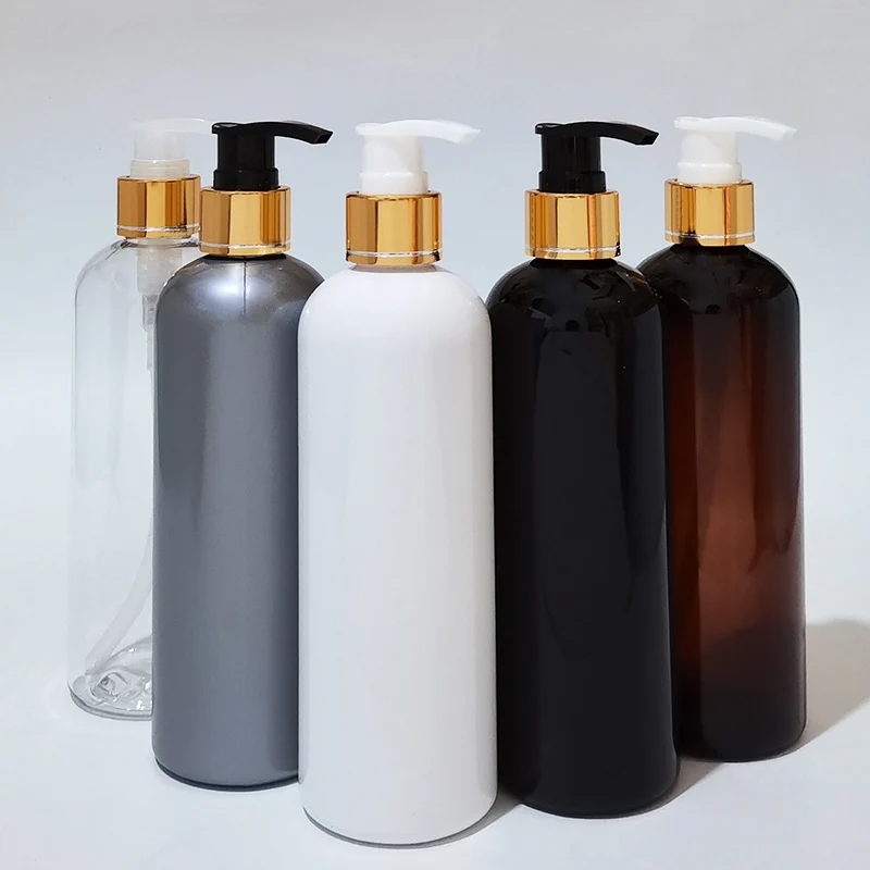 

300ML With Gold/Silver Pump Cosmetic Containers Refillable Shampoo Bottle 10oz Empty White/Brown Liquid Soap Lotion Pump bottle