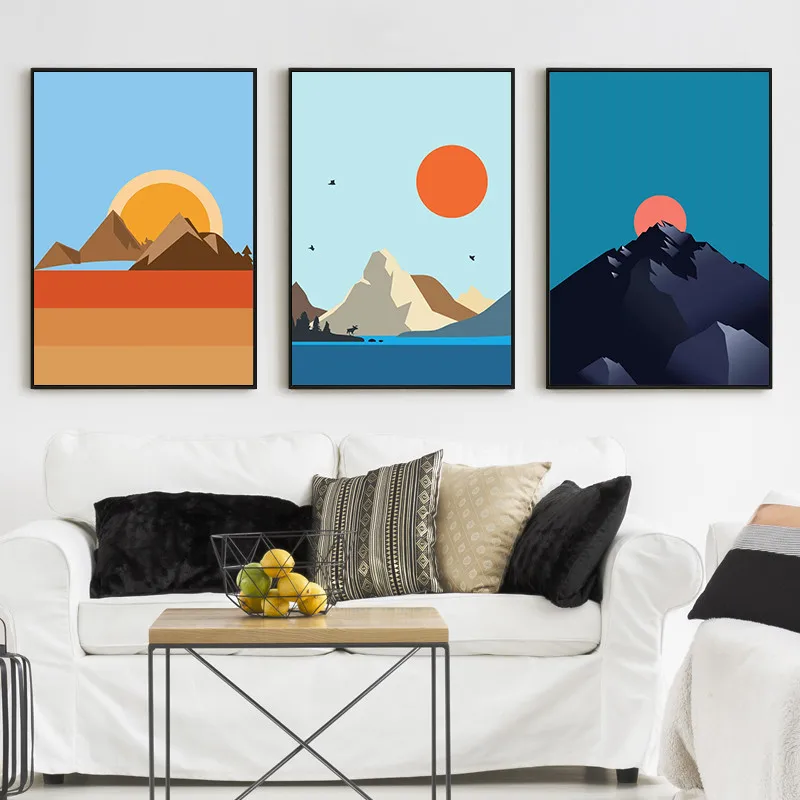 

Minimalist Sunrise Sunset Canvas Painting Abstract Mountain Poster Wall Art for Living Room Decoration Home Room Decor Picture