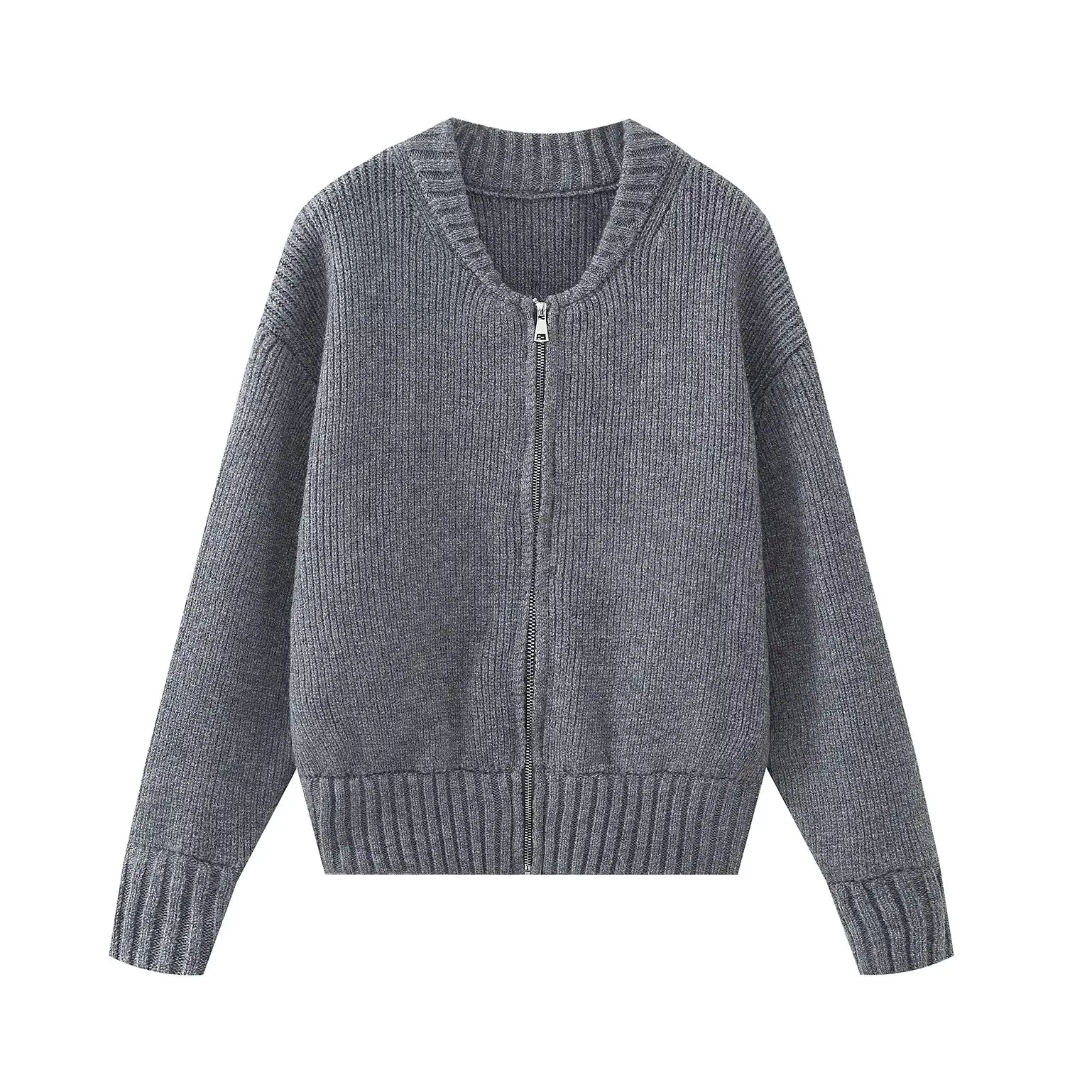 

Женская новая модная куртка-бомбер на молнии, вязаный кардиган, винтажный свитер с длинным рукавом, универсальная повседневная женская верхняя одежда, шикарные топы