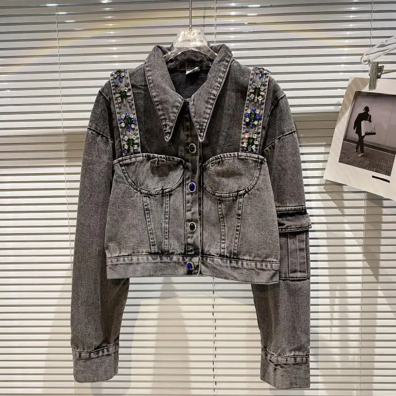 

Two-piece Hooded Denim Jacket Women Korean Loose Wild 2022 Spring and Autumn Winter New Chaqueta Mujer Hole Patch Tops Q375