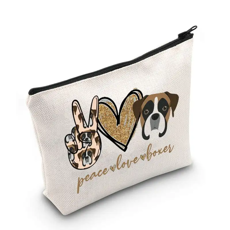 

Dog Cosmetic Make up Bag Dog Owner Gift Peace Love Boxer Makeup Zipper Pouch Bag Boxer Dog Lover Gift For Women Girls