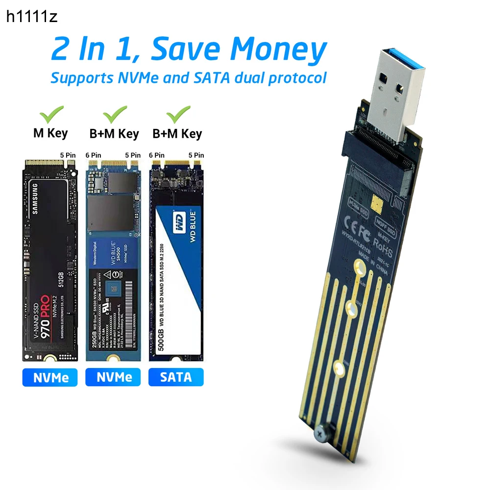 Фото Адаптер SSD M.2 к USB 3.2 GEN2 с двумя протоколами RTL9210B Чип M2 NVME PCI-E/M2 SATA SSD-конвертер для 2230-2280 M2 NVME/SATA SSD №5