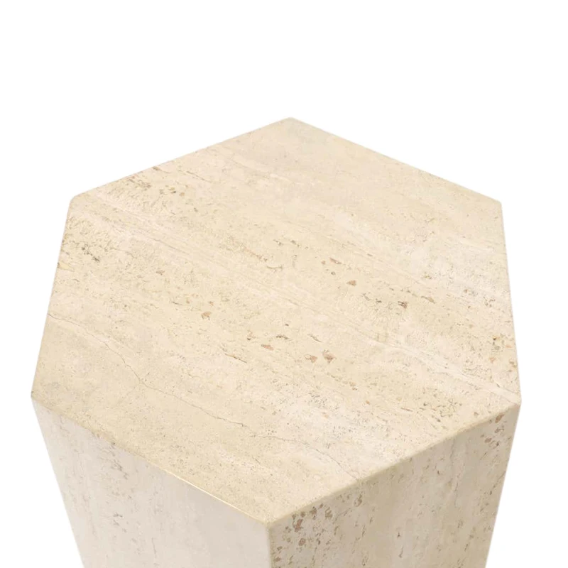 Современный шестиугольный приставной столик из натурального камня xx-KUMUSI FURNITURE для небольшой гостиной, придиванный столик из травертина (art.: 3920dcbb5e615) - 3920dcbb5e615