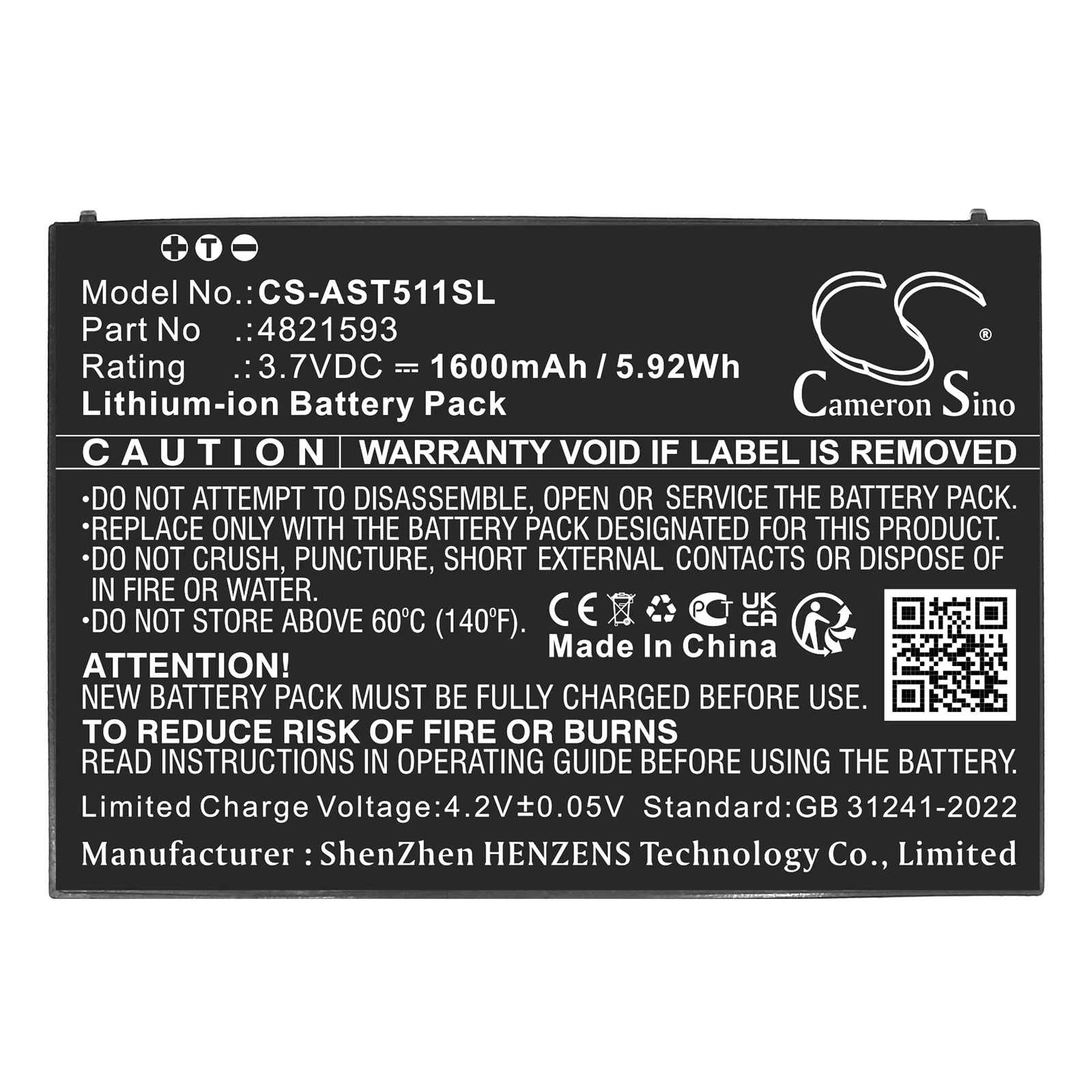 Фото Сменная батарея CS для Assa Abloy VOT1511L2R01, VingCard Elsafe, артикул: 4821593, 1600 мАч / 5.92 Вт·ч №1