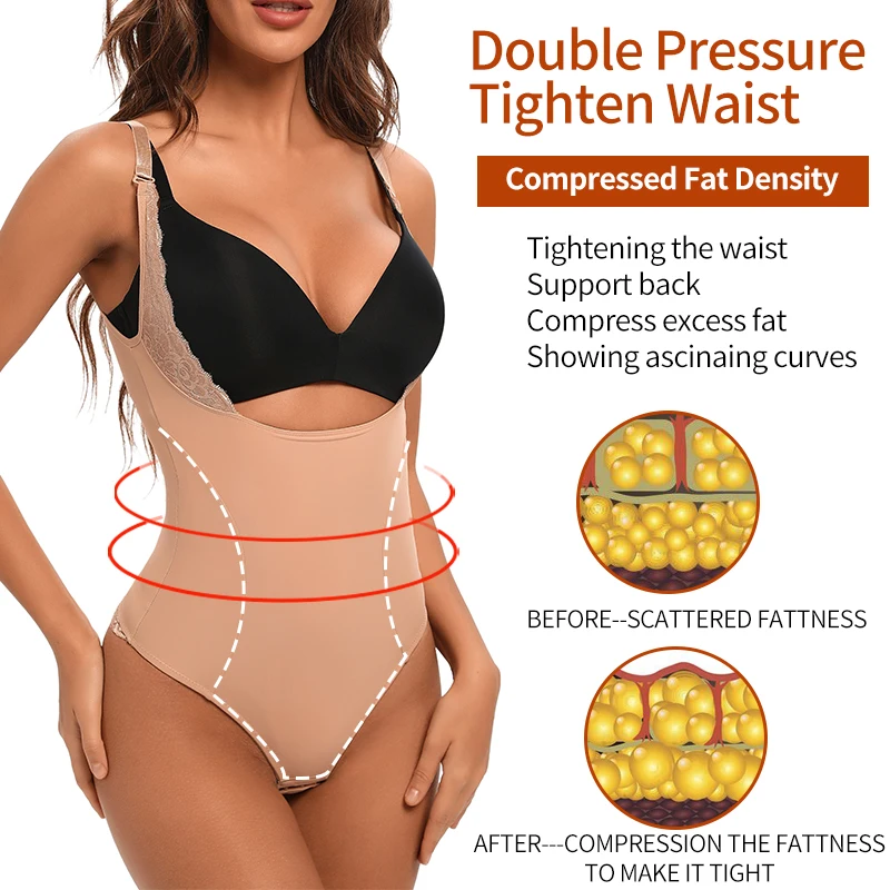 Lace Thongs Bodysuit Shapewear Women Seamless Full Body Shaper Waist Slim Tummy Control Underwear Flat Belly Underbust Corset