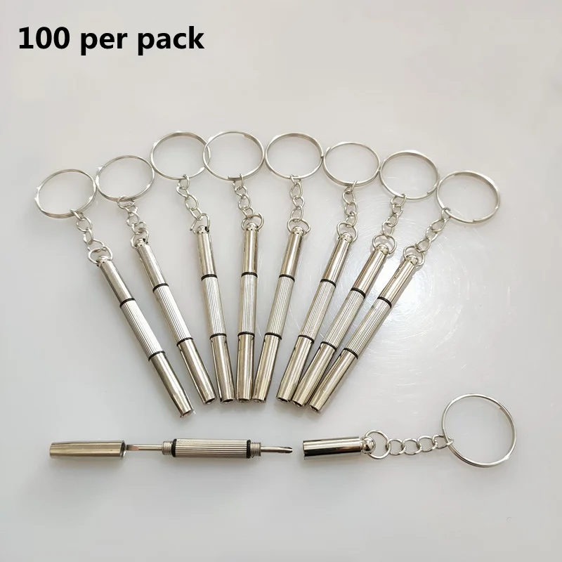 100Pcs 3 In1 Glasses Screwdriver Eyeglass Screwdriver Watch Repair With Keychain Portable Hand Tools Precision Screwdriver Multi