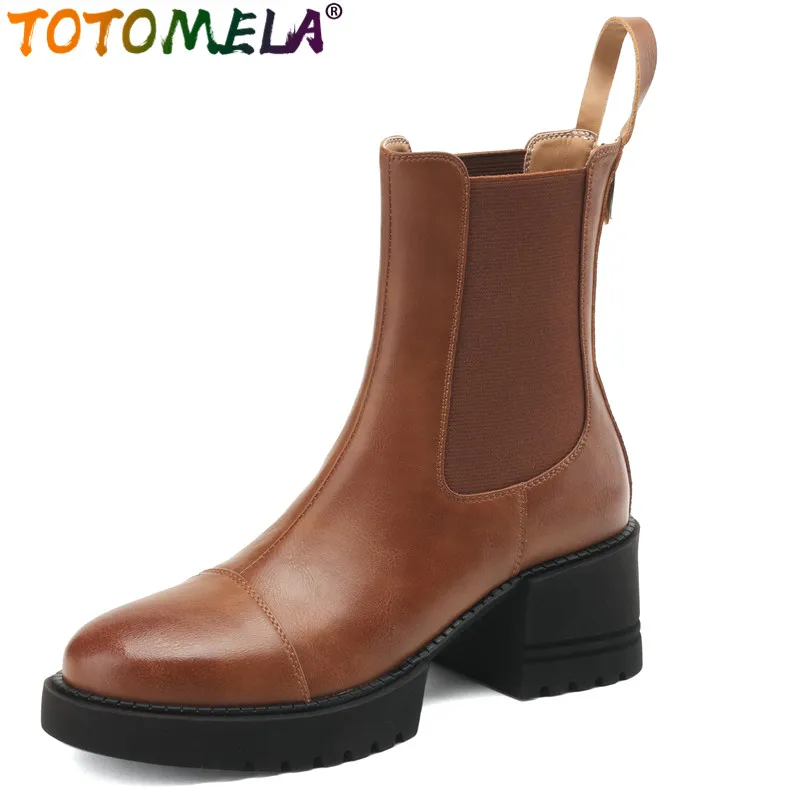 

Женские ботильоны в стиле ретро TOTOMELA, ботинки из натуральной кожи на платформе и толстом высоком каблуке, ботинки на молнии, для осени, 2023