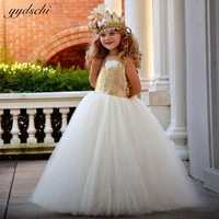simple golden flower girl dresses for wedding pageant shiny sequined children birthday party princess kids first communion gowns