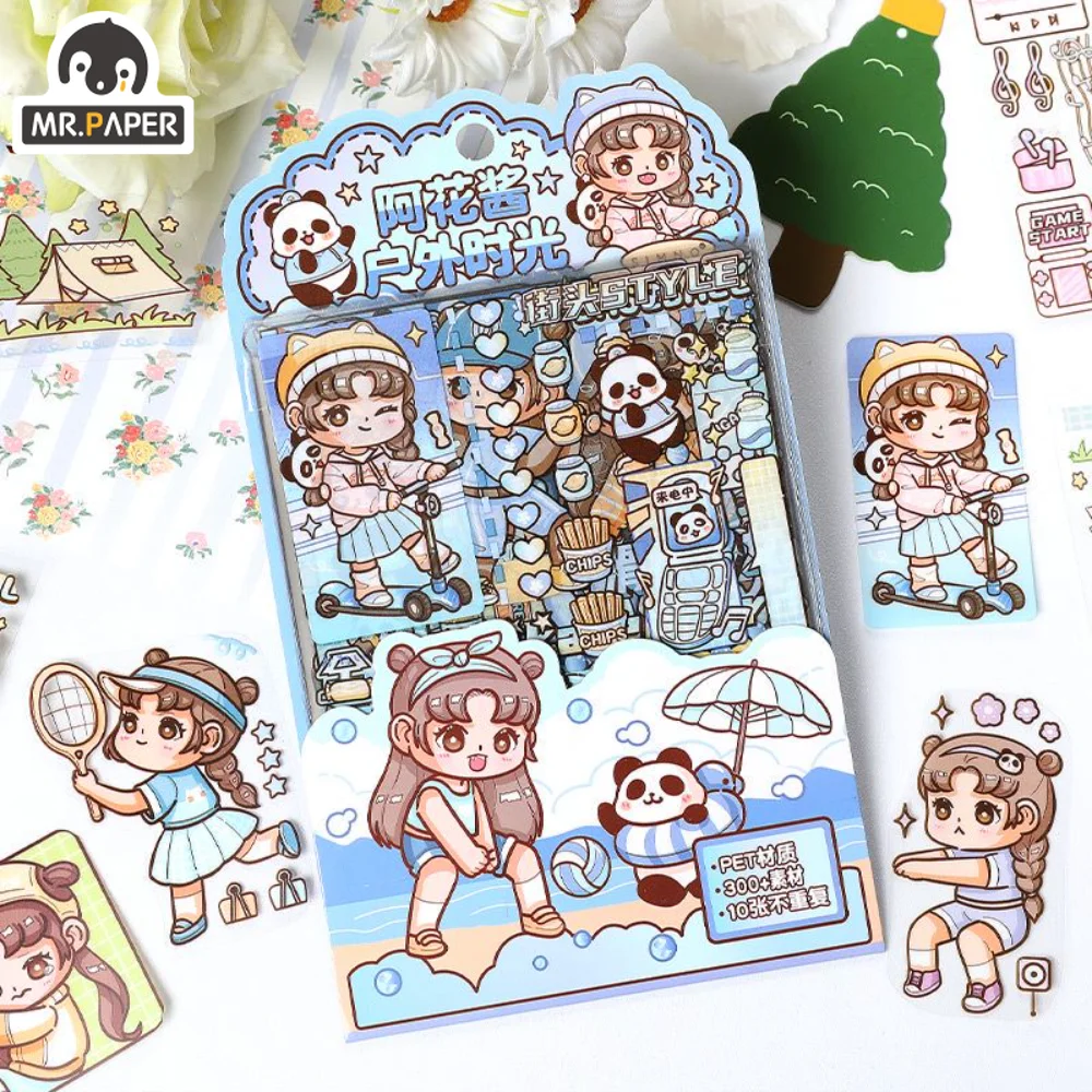 

Mr.Paper 2 Style Cartoon Girl Kawaii Stickers Waterproof PET Cute Goo Card Stickers Handbook DIY Decoration Material Stationery